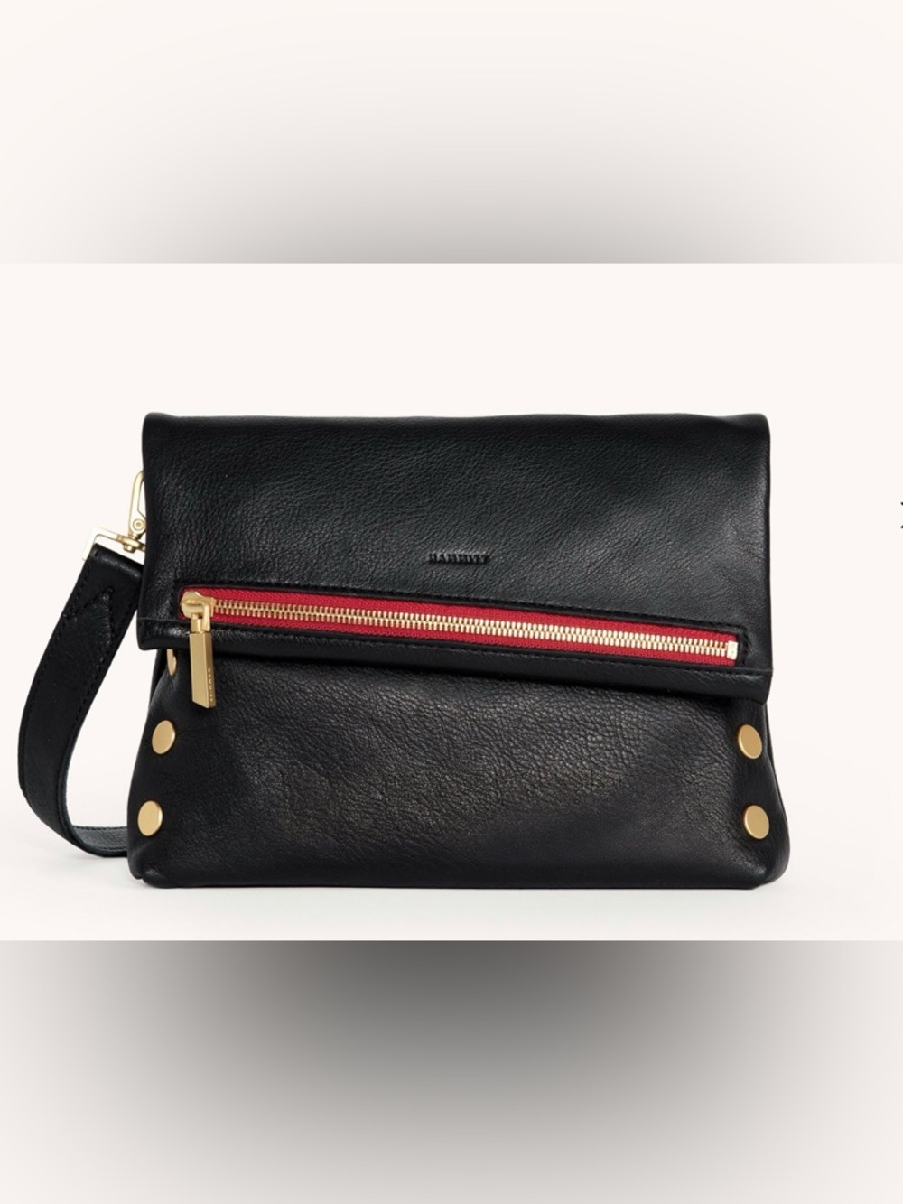 Black HAMMITT VIP Medium Leather Crossbody with Red accent and Gold Hardware